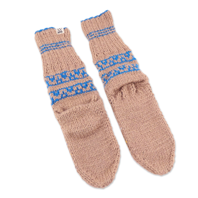 Calcetines estilo pantuflas tejidos a mano - Calcetines gruesos estilo babucha con estampado geométrico tejidos a mano