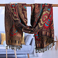 Jacquard wool shawl, 'Paisley Park' - Jacquard Paisley Motif Wool Shawl