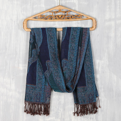 Jacquard wool shawl, 'Paisley Underground' - Fringed Jacquard Wool Shawl