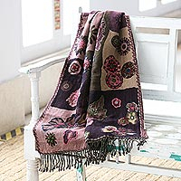 Jacquard wool shawl, 'Garden Magic' - Jacquard Floral-Motif Wool Shawl