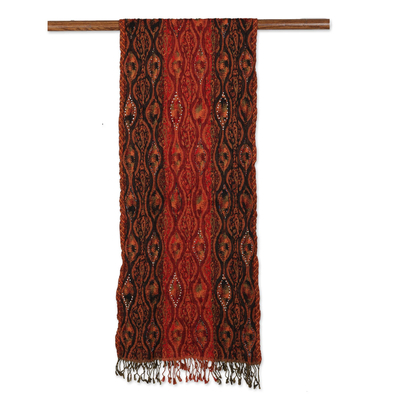 Wool scarf, 'Burst of Fire' - Crinkled Paisley-Patterned Wool Scarf