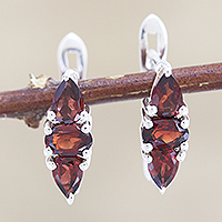 Garnet drop earrings, 'Fall Sparkle' - Garnet and Sterling Silver Drop Earrings