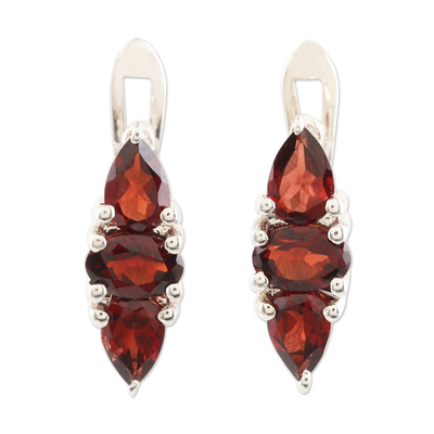 Garnet drop earrings, 'Fall Sparkle' - Garnet and Sterling Silver Drop Earrings