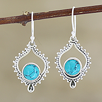 Sterling silver dangle earrings, 'Blissful Night in Turquoise' - Hand Crafted Sterling Silver Dangle Earrings