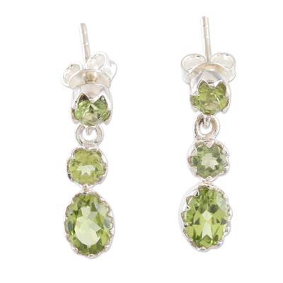 Peridot dangle earrings, 'Weightless in Green' - Peridot and Sterling Silver Dangle Earrings