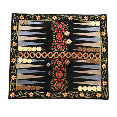 Floral Embroidered Backgammon Set