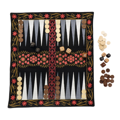 Backgammon-Set aus Baumwolle und Holz - Reise-Backgammon-Set aus Segeltuch