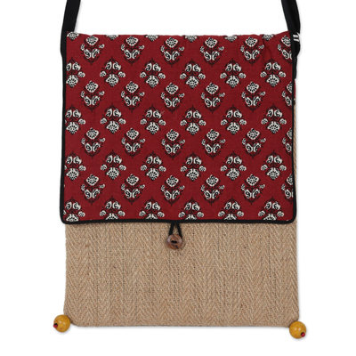Cotton and jute sling bag, 'Swift Morning' - Screen-Printed Cotton and Jute Sling Bag