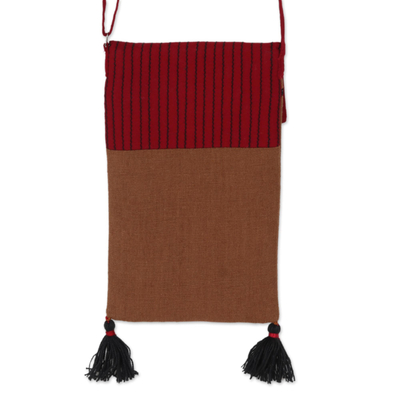 Slingtasche aus Baumwolle mit Siebdruck, 'Red Light' - Siebbedruckte Baumwolle Handliche Sling Bag