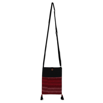 Screen-printed cotton sling bag, 'Starry Bliss' - Screen-Printed Cotton Sling Bag from India