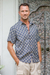 Men's cotton shirt, 'Floral Labyrinth in Midnight' - Men's Screen Printed Cotton Shirt thumbail
