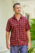Men's cotton shirt, 'Floral Labyrinth in Red' - Men's Short-Sleeved Cotton Shirt from India (image 2b) thumbail