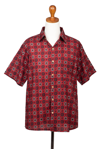 Baumwollhemd für Herren - Kurzärmliges Herren-Baumwollhemd aus Indien