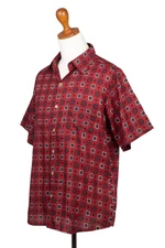 Men's cotton shirt, 'Floral Labyrinth in Red' - Men's Short-Sleeved Cotton Shirt from India