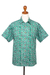Men's cotton shirt, 'Aqua Lotus' - Men's Button-Up Cotton Shirt from India (image 2f) thumbail