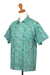 Men's cotton shirt, 'Aqua Lotus' - Men's Button-Up Cotton Shirt from India (image 2g) thumbail