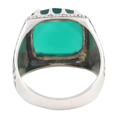Men's onyx ring, 'Tower Guard' - Men's Sterling Silver and Green Onyx Ring