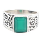 Men's onyx cocktail ring, 'Green Glisten' - Men's Green Onyx and Sterling Silver Cocktail Ring