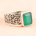 Men's onyx cocktail ring, 'Green Glisten' - Men's Green Onyx and Sterling Silver Cocktail Ring