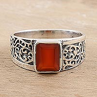 Men's onyx cocktail ring, 'Red Glisten' - Men's Red Onyx and Sterling Silver Cocktail Ring