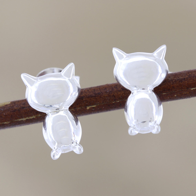 Sterling silver stud earrings, 'Kitty Craft' - Sterling Silver Cat Stud Earrings