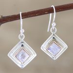 Rainbow moonstone dangle earrings, 'Clouded Rainbow' - Rainbow Moonstone and Sterling Silver Dangle Earrings