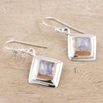 Rainbow moonstone dangle earrings, 'Clouded Rainbow' - Rainbow Moonstone and Sterling Silver Dangle Earrings
