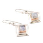 Rainbow moonstone dangle earrings, 'Clouded Rainbow' - Rainbow Moonstone and Sterling Silver Dangle Earrings