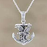 Sterling silver pendant necklace, 'Swift Eagle' - Sterling Silver Eagle and Anchor Pendant Necklace