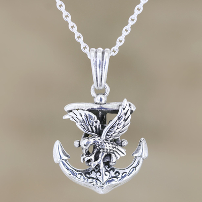 Collar colgante de plata de ley - Collar con colgante de ancla y águila de plata de ley