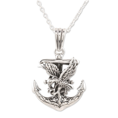 Sterling silver pendant necklace, 'Swift Eagle' - Sterling Silver Eagle and Anchor Pendant Necklace