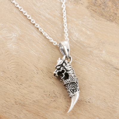 Collar colgante de plata esterlina - Collar con colgante de dragón en plata de ley