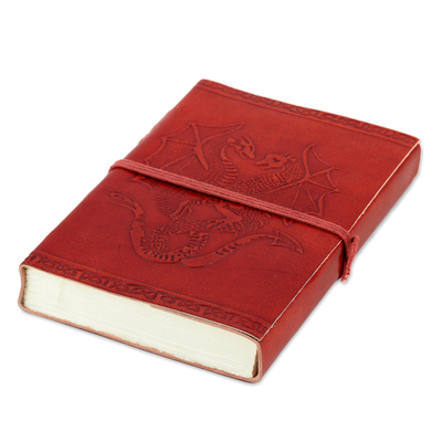 Embossed Cotton and Leather Dragon-Motif Journal