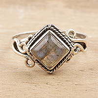 Labradorite single stone ring, 'Grey Morning' - Labradorite and Sterling Silver Single Stone Ring