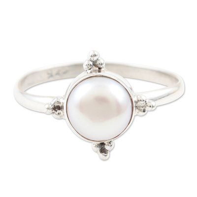 Cultured pearl single stone ring, 'Moon Delight' - Cultured Pearl and Sterling Silver Single Stone Ring