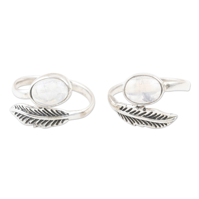 Rainbow Moonstone and Sterling Silver Toe Rings (Pair)