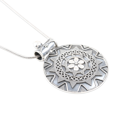 Sterling silver pendant necklace, 'Floral Medallion' - Sterling Silver Floral Pendant Necklace