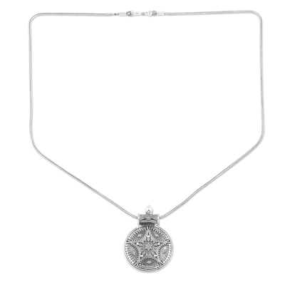 Anhänger-Halskette aus Sterlingsilber, 'Dotted Medallion' - Sterling Silber Stern-Anhänger Halskette