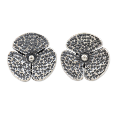 Handmade Sterling Silver Floral Button Earrings
