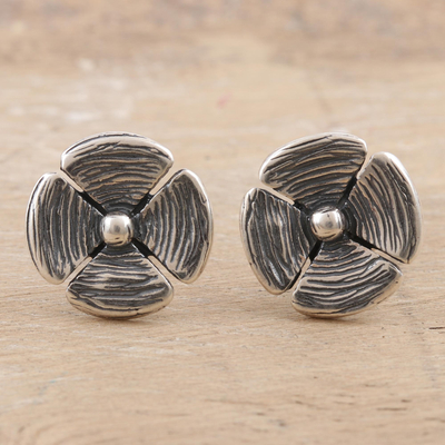 Sterling silver stud earrings, 'Silver Beauty' - Handcrafted Sterling Silver Floral Stud Earrings
