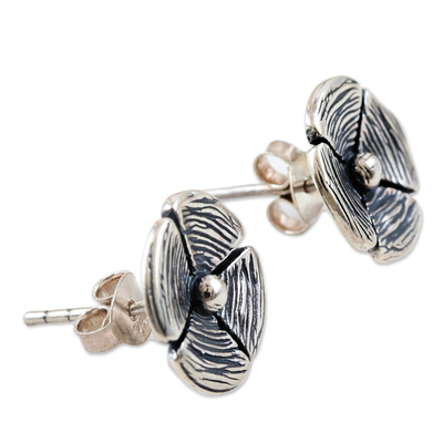 Sterling silver stud earrings, 'Silver Beauty' - Handcrafted Sterling Silver Floral Stud Earrings