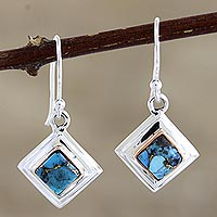 Sterling silver dangle earrings, 'Small Star in Blue'