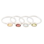 Gemstone single stone rings, 'Four Elements' (set of 4) - Peridot and Garnet Single Stone Rings (Set of 4)