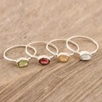 Gemstone single stone rings, 'Four Elements' (set of 4) - Peridot and Garnet Single Stone Rings (Set of 4)