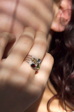 Gemstone single stone rings, 'Four Elements' (set of 4) - Peridot and Garnet Single Stone Rings (Set of 4)