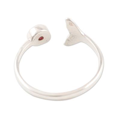 Garnet wrap ring, 'Mermaid Tail' - Garnet and Sterling Silver Mermaid Tale Ring