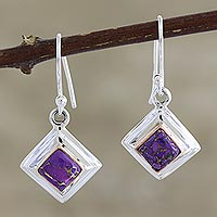 Sterling silver dangle earrings, 'Small Star in Purple'