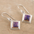 Sterling silver dangle earrings, 'Small Star in Purple' - Purple Sterling Silver Dangle Earrings