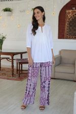 Viscose pants, 'Meena Bazaar in Purple' - Purple Print Viscose Pants