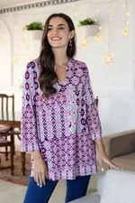 Viscose tunic, 'Meena Bazaar in Purple' - Artisan Crafted Viscose Tunic